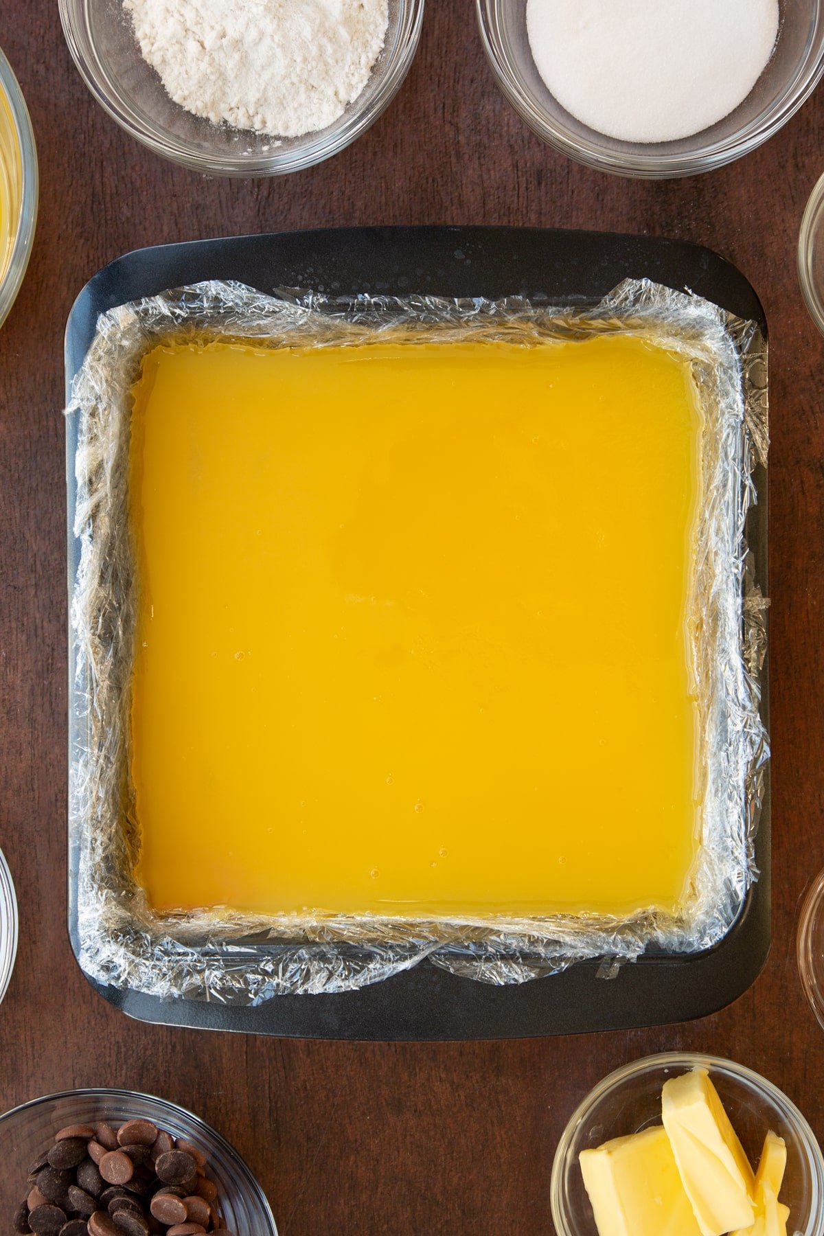 Overhead shot of the baking tray having been left cooling for 2 hours.