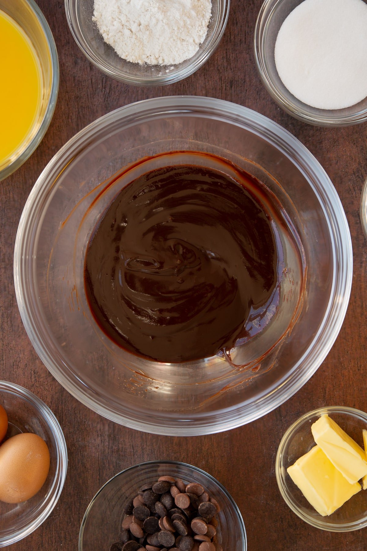 Overhead shot of the chocolate having been microwaved.