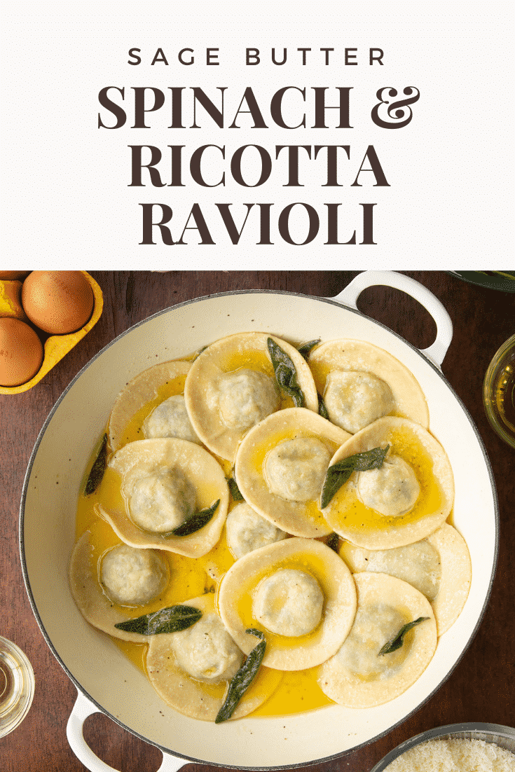 Pinterest image for the spinach and ricotta ravioli.