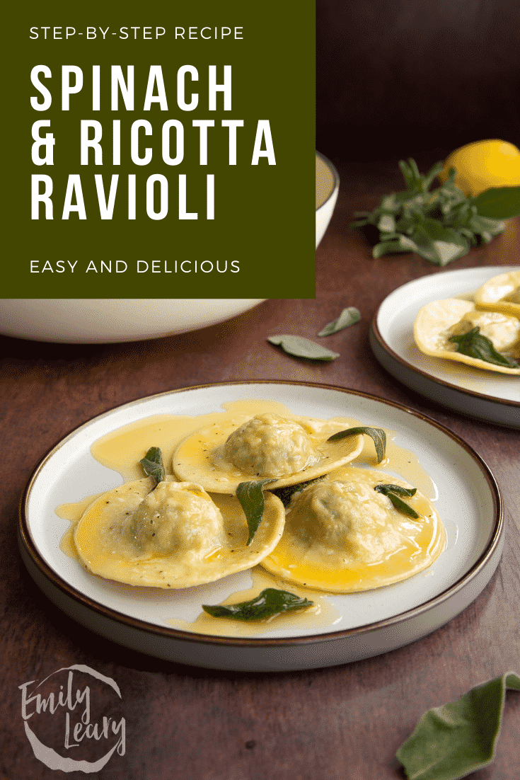 Pinterest image for the spinach and ricotta ravioli