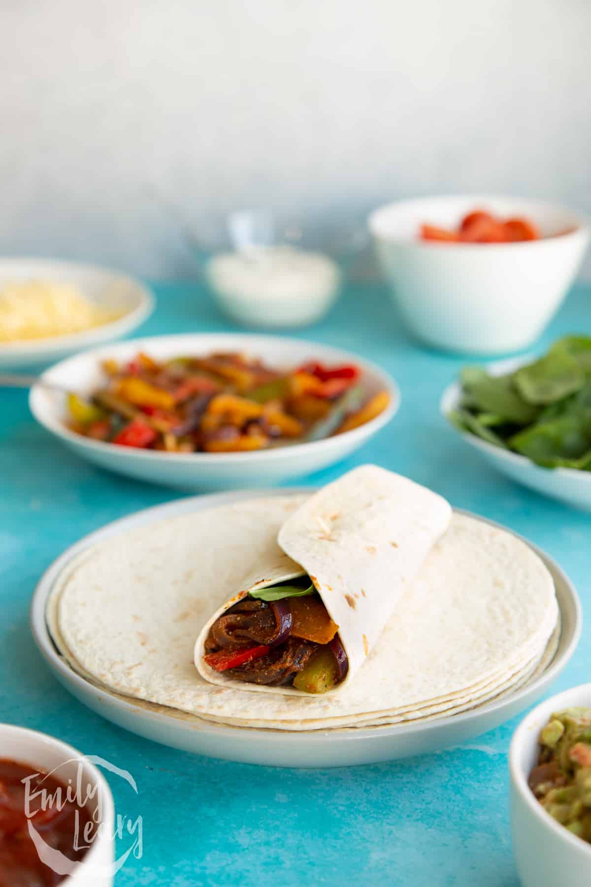 A finished veggie fajita.