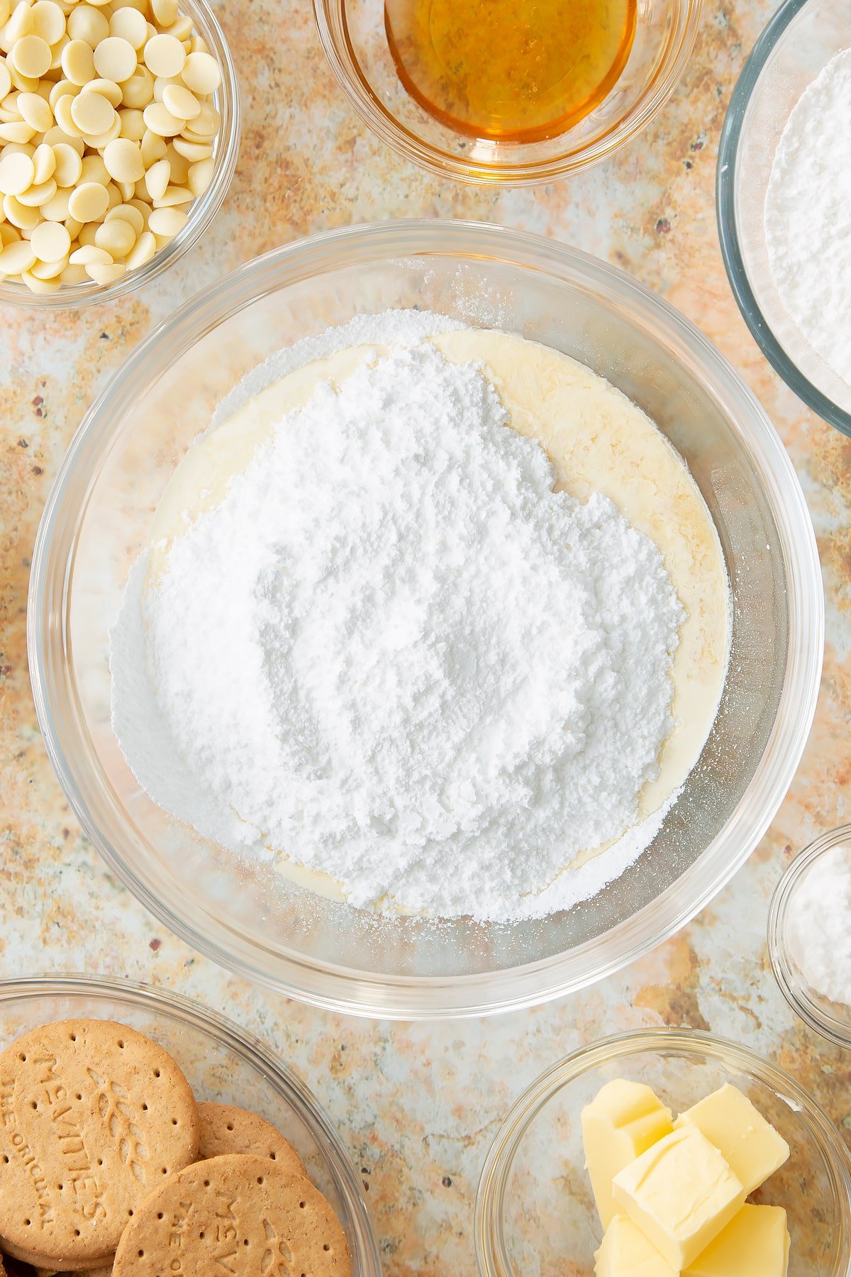 double cream and icing sugar in a large bowl.