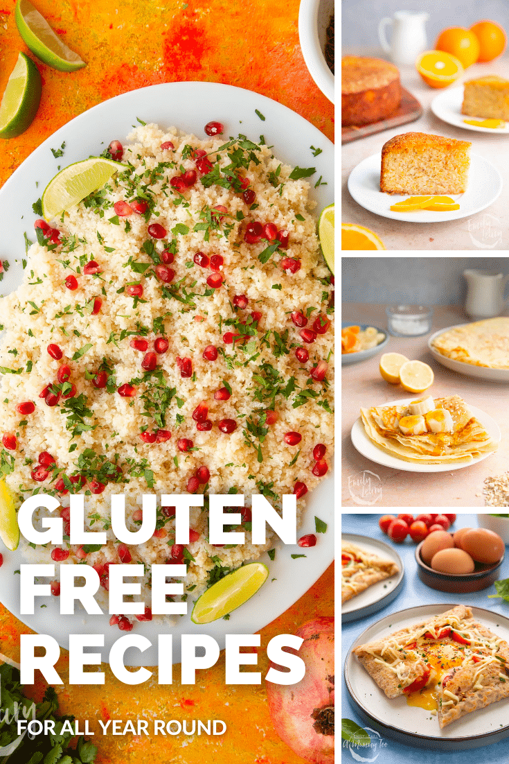 Combination of four images of different gluten free recipes used to promote the gluten free category page.