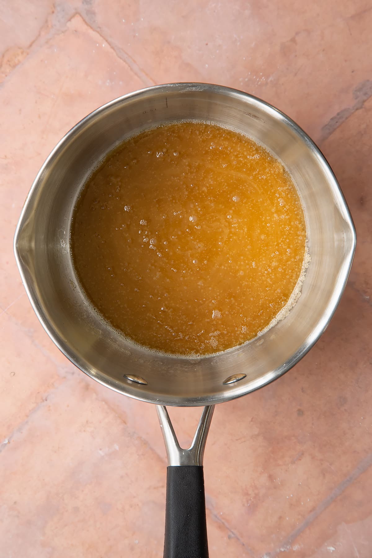 melted butter and sugar mix in a small saucepan.