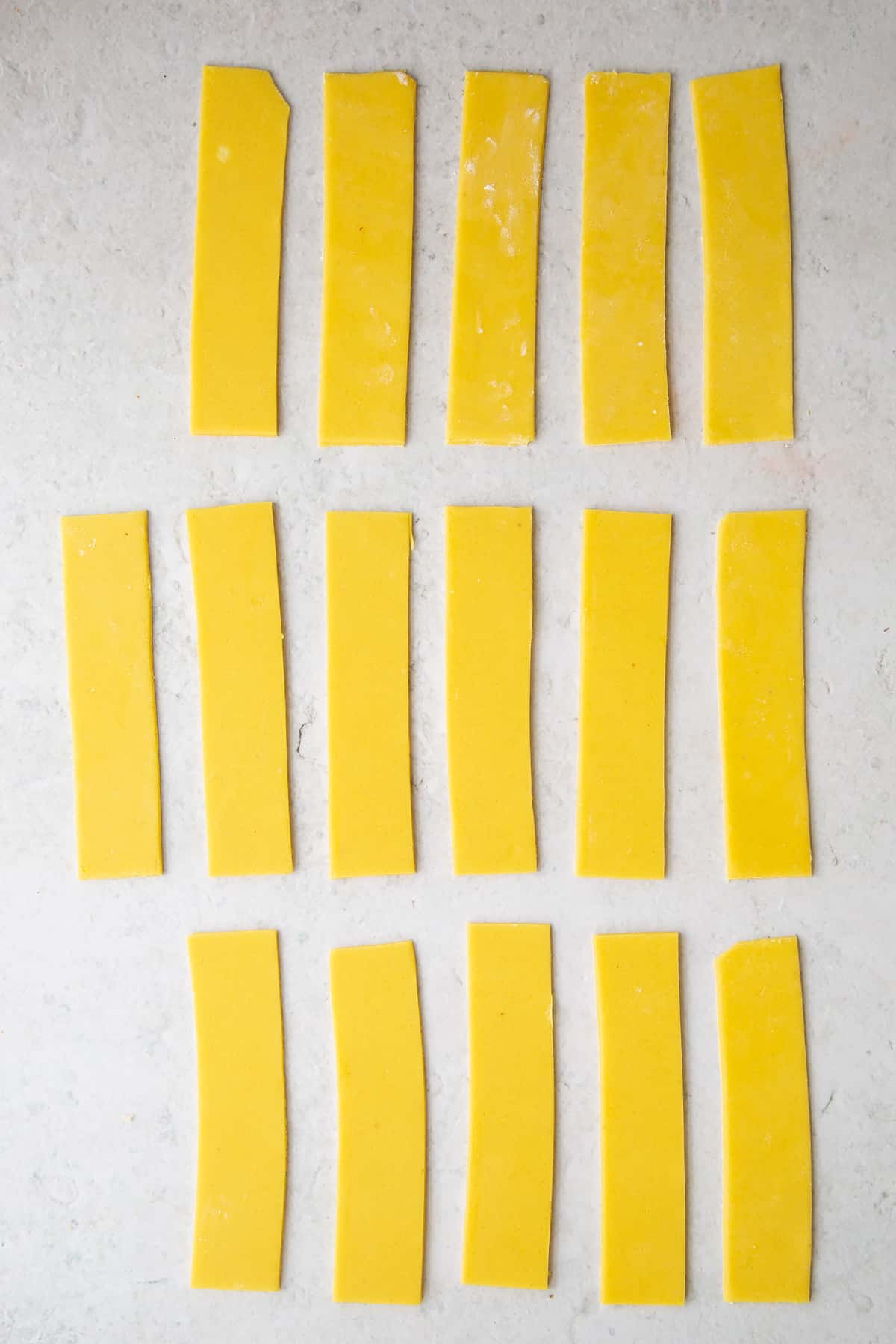 Marzipan cut into 16 strips.