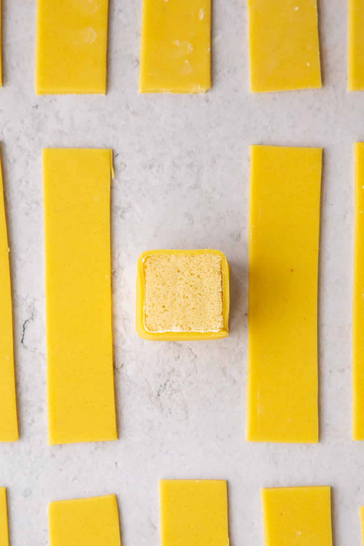 Overhead shot of the finished marzipan rolled.