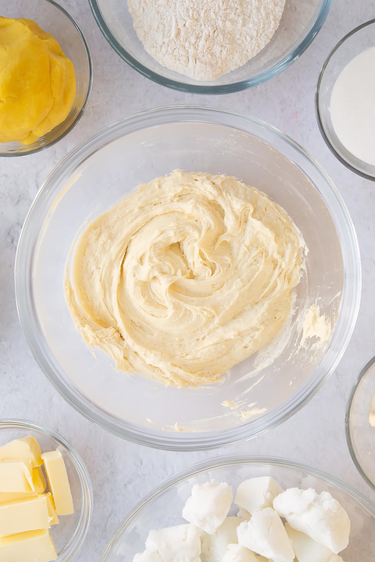 Folding the wet batter. 