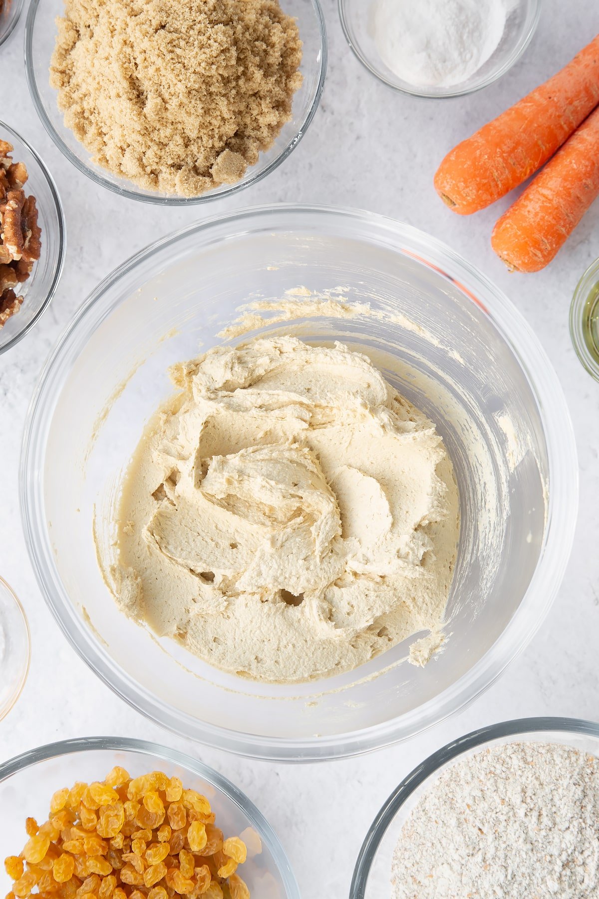 whisked vegan butter, oil and sugar in a large clear bowl.