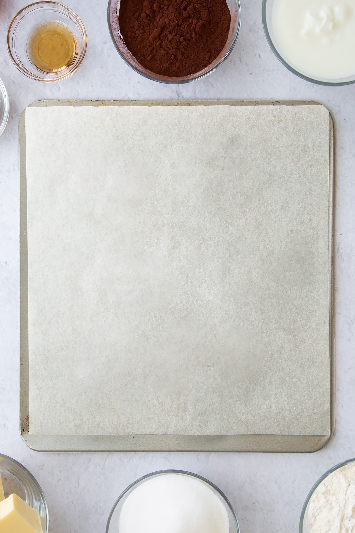 a large baking tray lined with parchment paper.