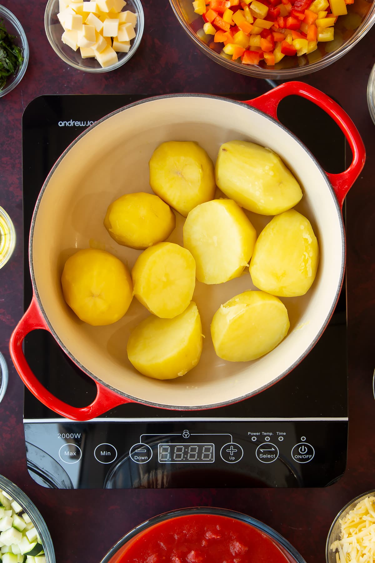 Overhead shot of the potatoes having been drained of water.