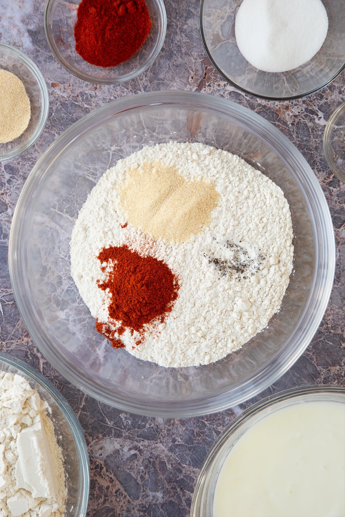 cayenne, garlic and flour in a large clear bowl.