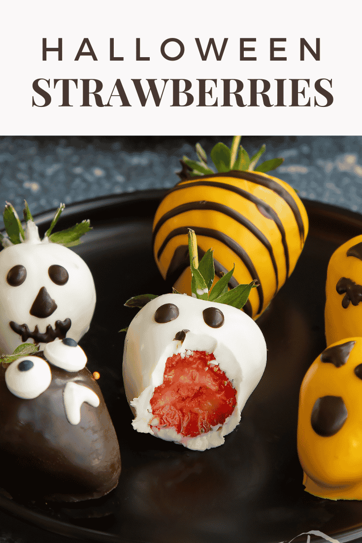 Pinterest image for halloween chocolate covered strawberries