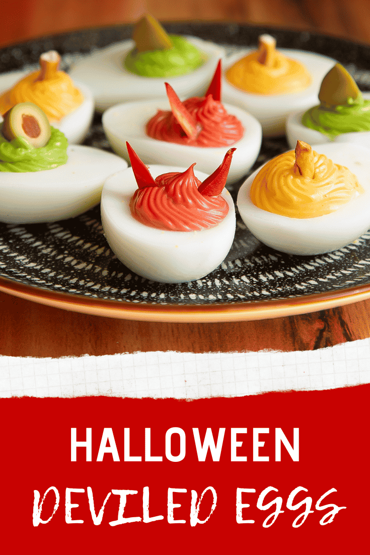 Pinterest image for deviled eggs for halloween.