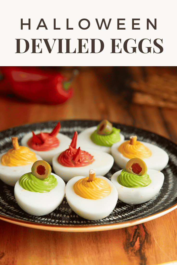 Pinterest image for deviled eggs for halloween.