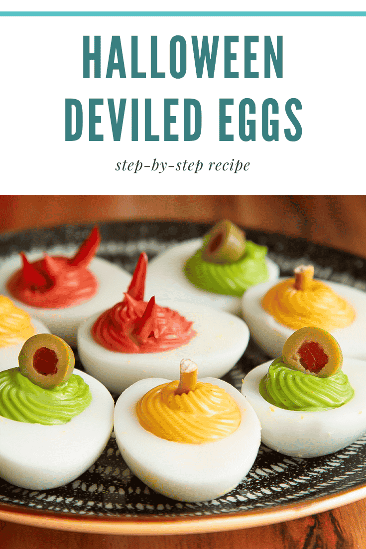 Pinterest image for deviled eggs for halloween.