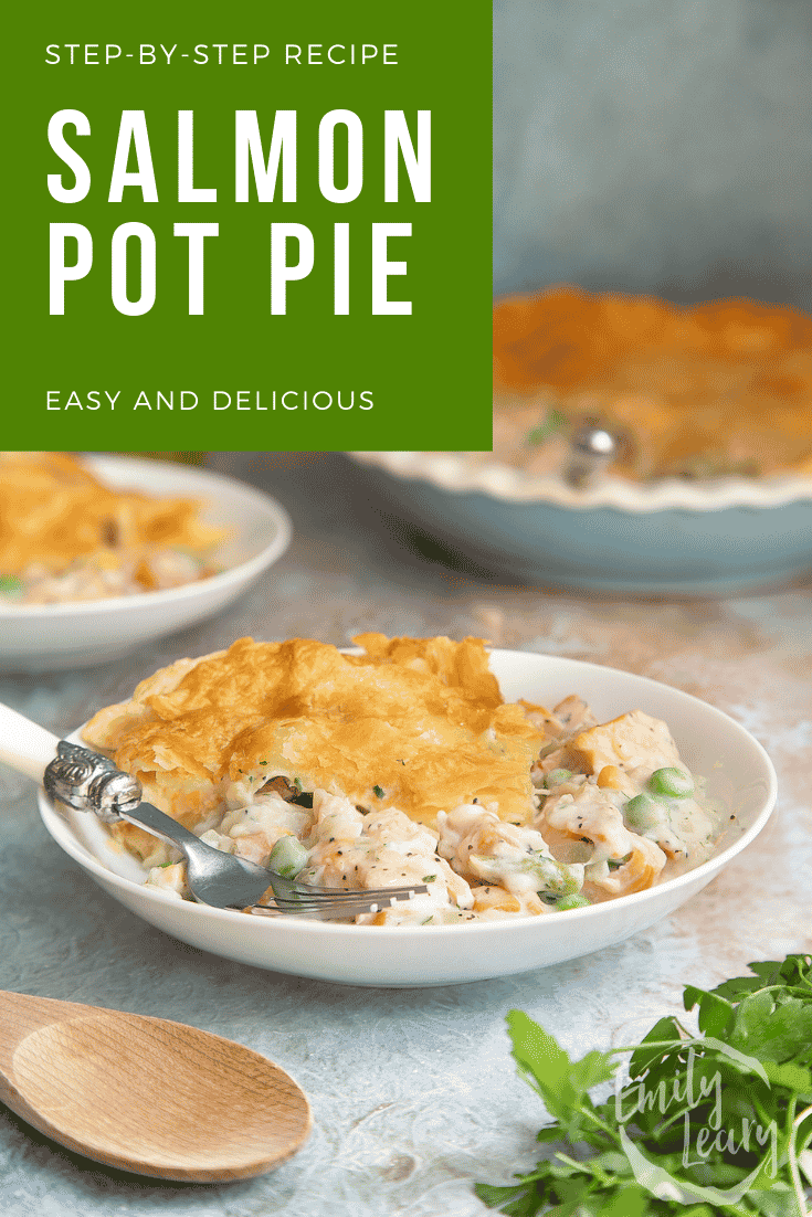 Pinterest image for the salmon pot pie.