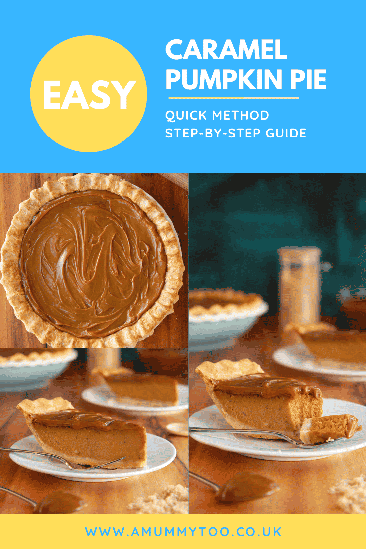 Pinterest image for the caramel pumpkin pie.