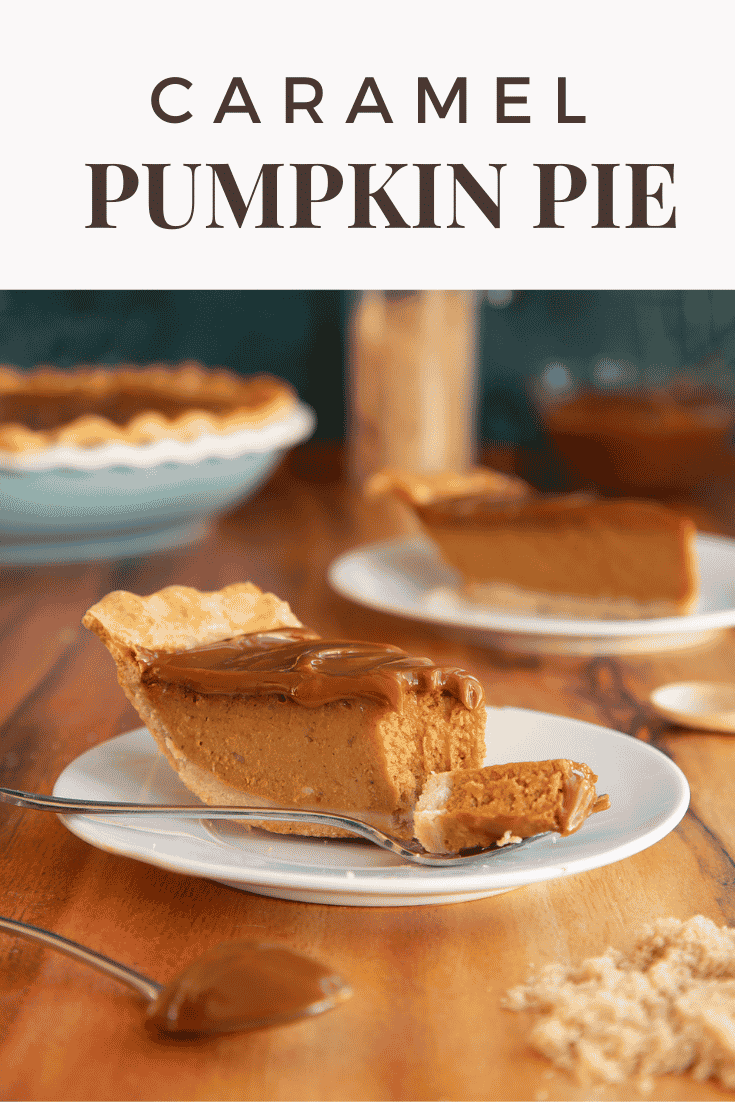 Pinterest image for the caramel pumpkin pie.