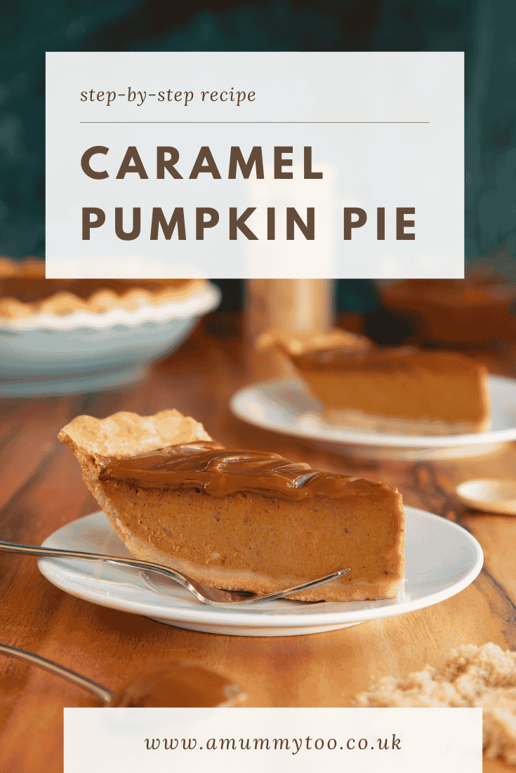 Pinterest image for the caramel pumpkin pie.