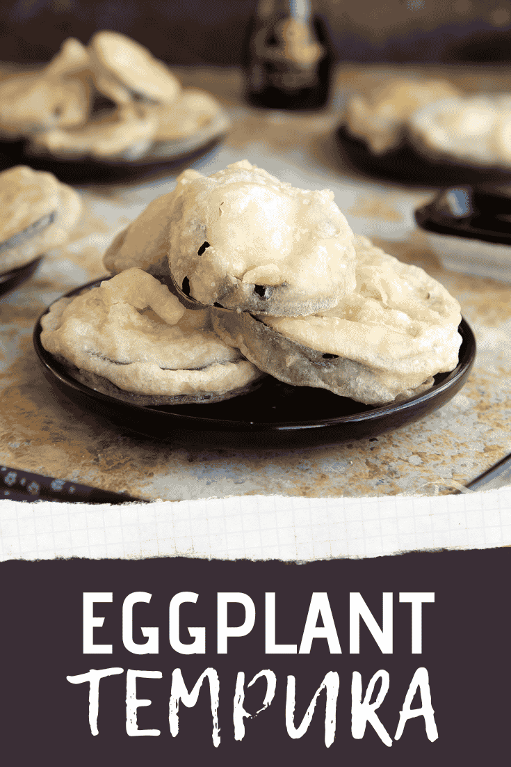 Pinterest image for eggplant tempura recipe.