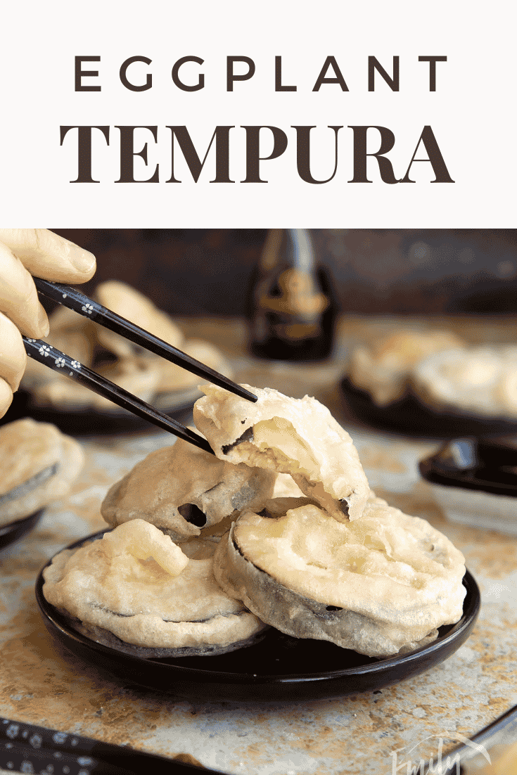 Pinterest image for eggplant tempura recipe.