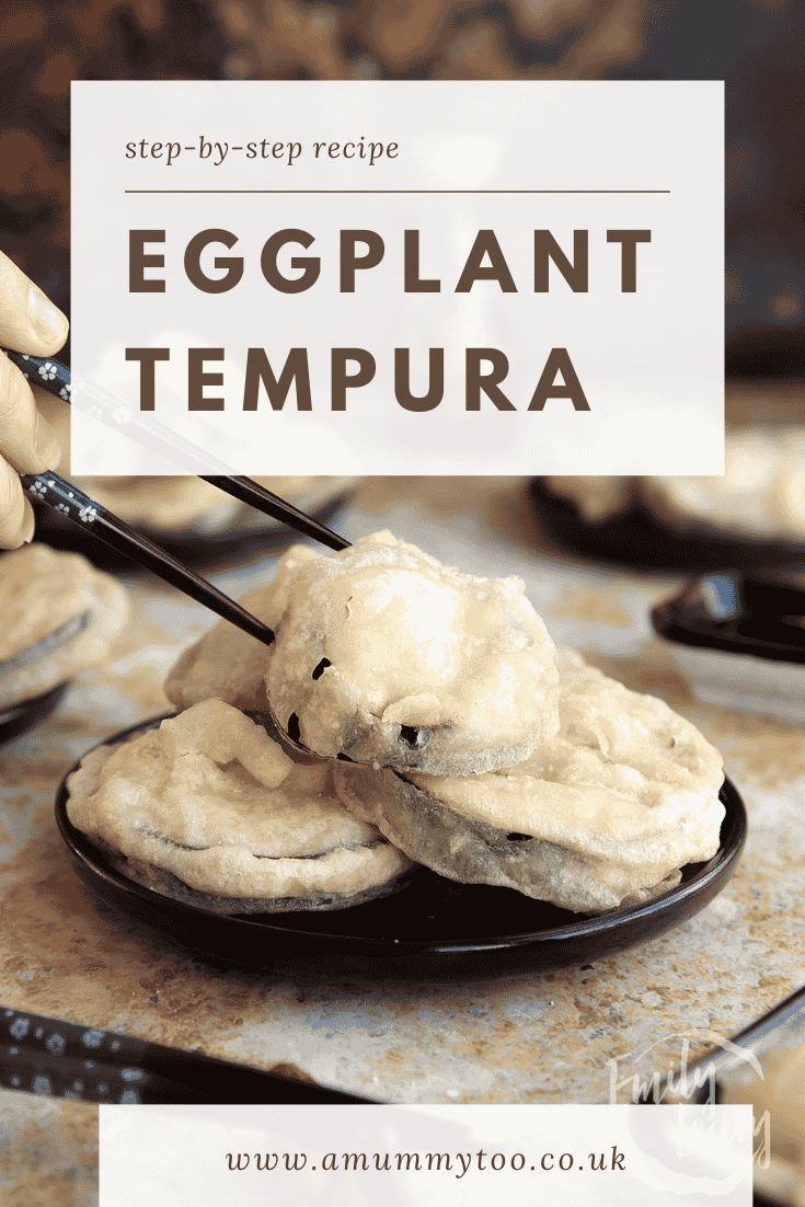 Pinterest image for eggplant tempura recipe.