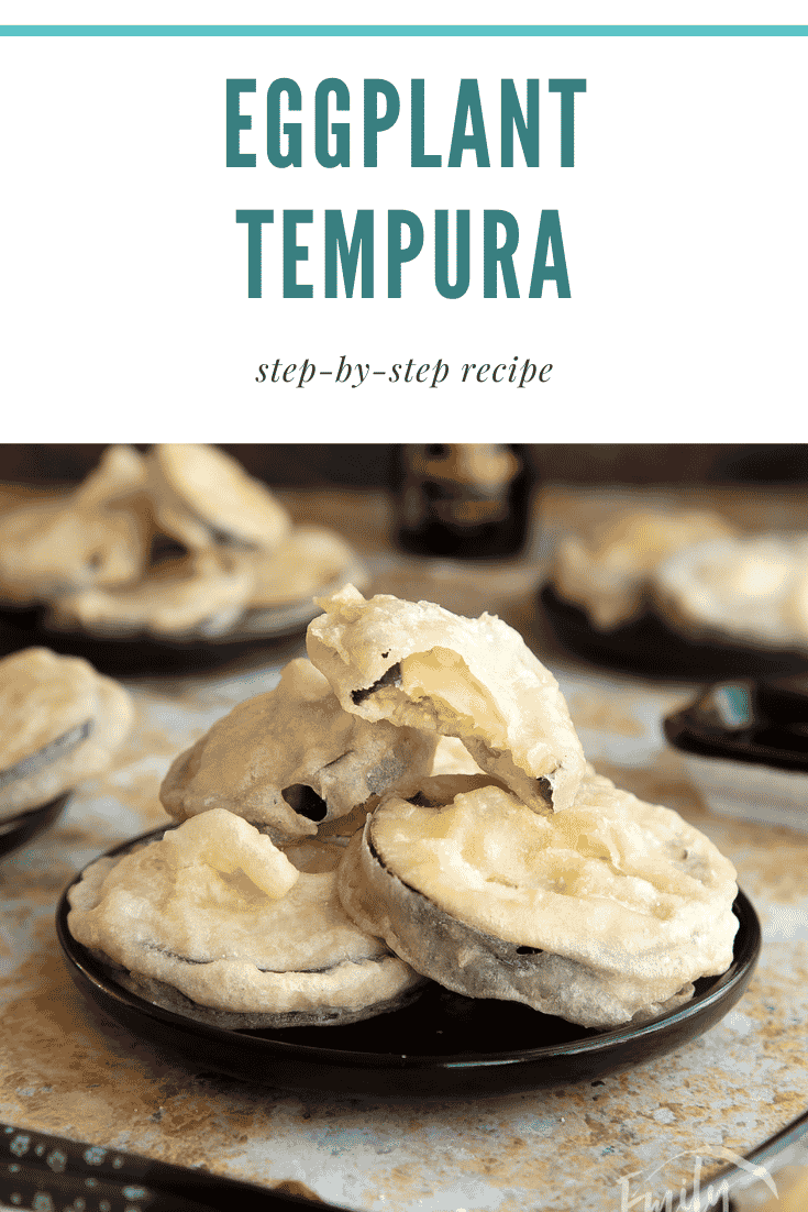 Pinterest image for eggplant tempura recipe.