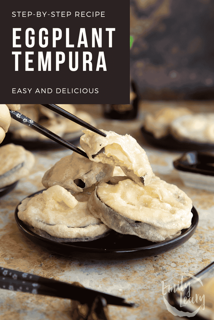 Pinterest image for eggplant tempura recipe.