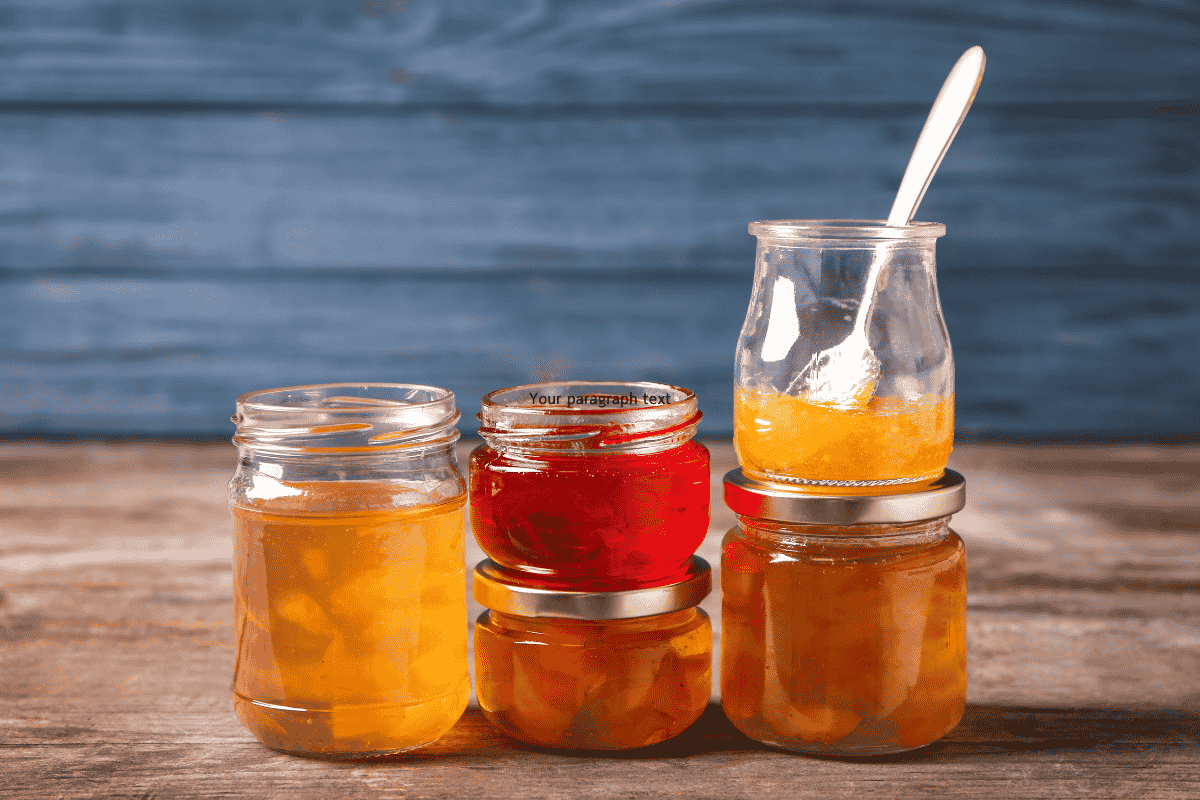 Different jars which are sterilised and filled with preserves