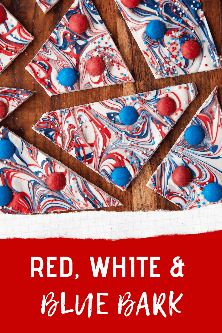 Pinterest image for the red, white and blue bark.