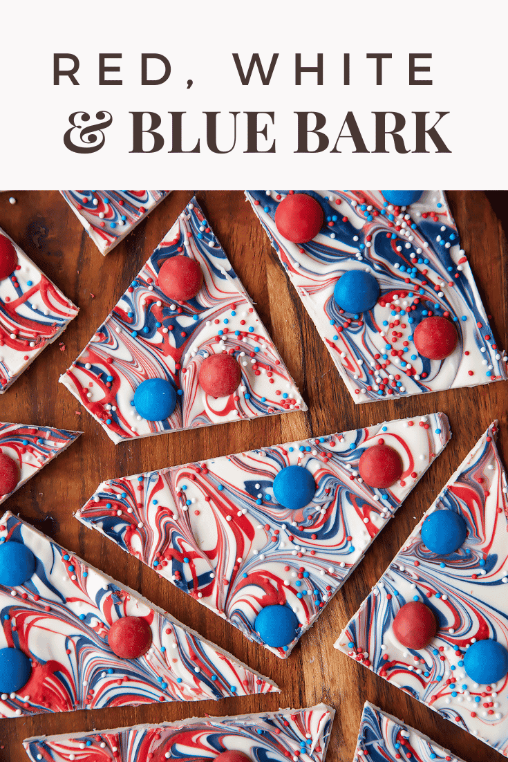 Pinterest image for the red, white and blue bark.