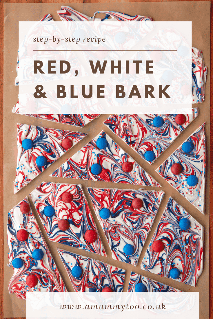 Pinterest image for the red, white and blue bark.