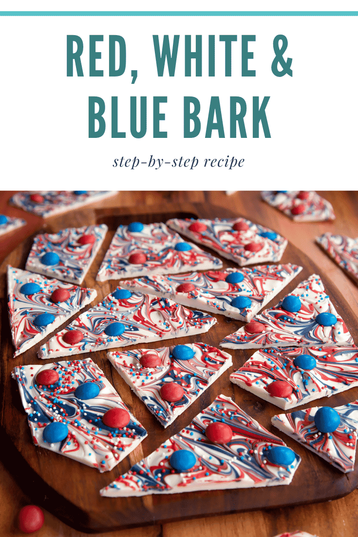 Pinterest image for the red, white and blue bark.