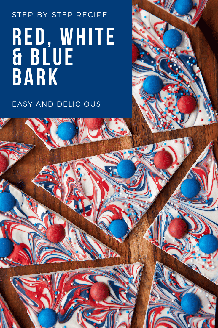 Pinterest image for the red, white and blue bark.